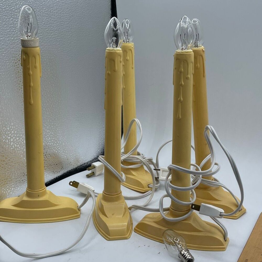 Lot of 5 tested 1970’s Electric Plastic drip wax candle stick Christmas 9”.